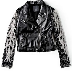 Veda‎ black leather Aquarius biker motorcycle Moto jacket XS​